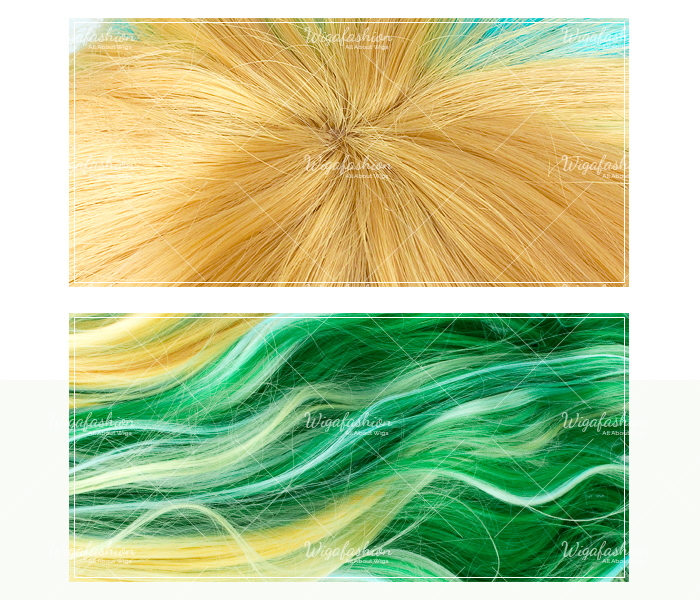Tri Tone Blonde/Cyan with Green bottom Long Wavy 70cm-closeup.jpg