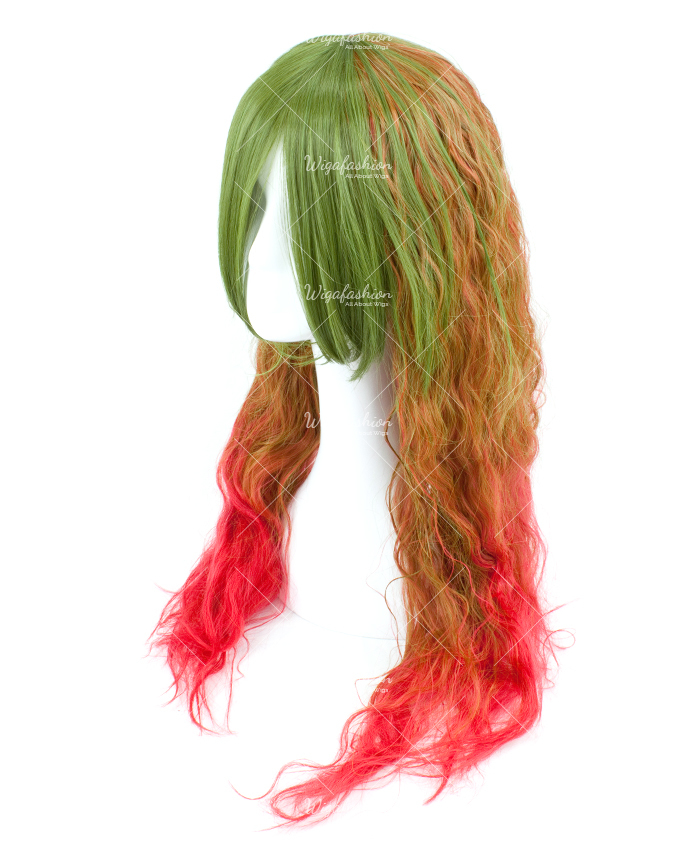 Tri Tone Green/Brown with Red bottom Long Wavy 75cm-1.jpg