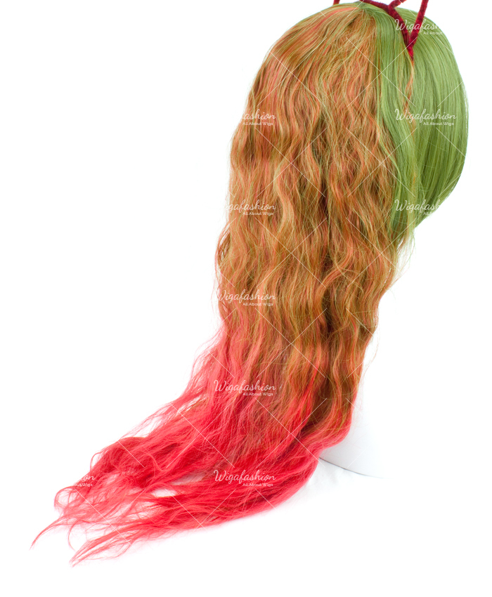 Tri Tone Green/Brown with Red bottom Long Wavy 75cm-3.jpg