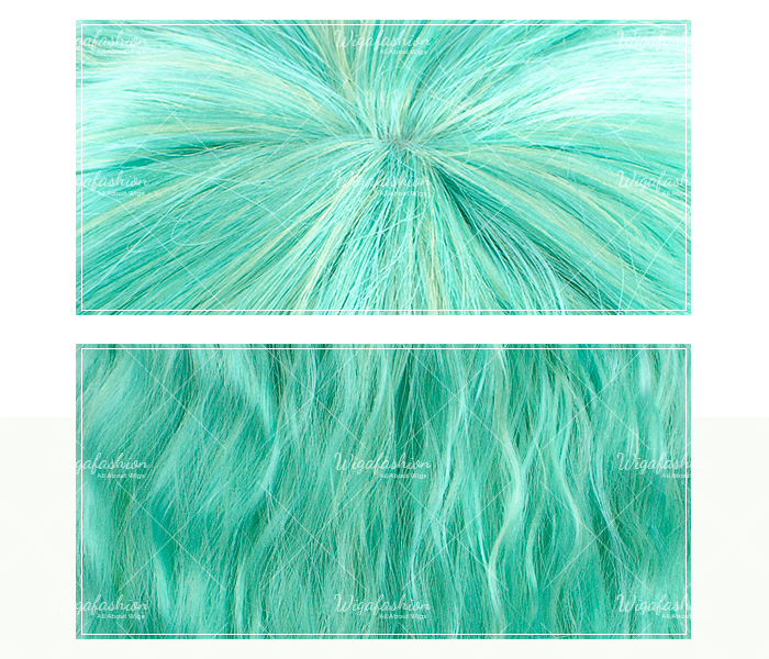 Mint Green with Blonde Deep Dye Long Wavy 70cm-closeup.jpg